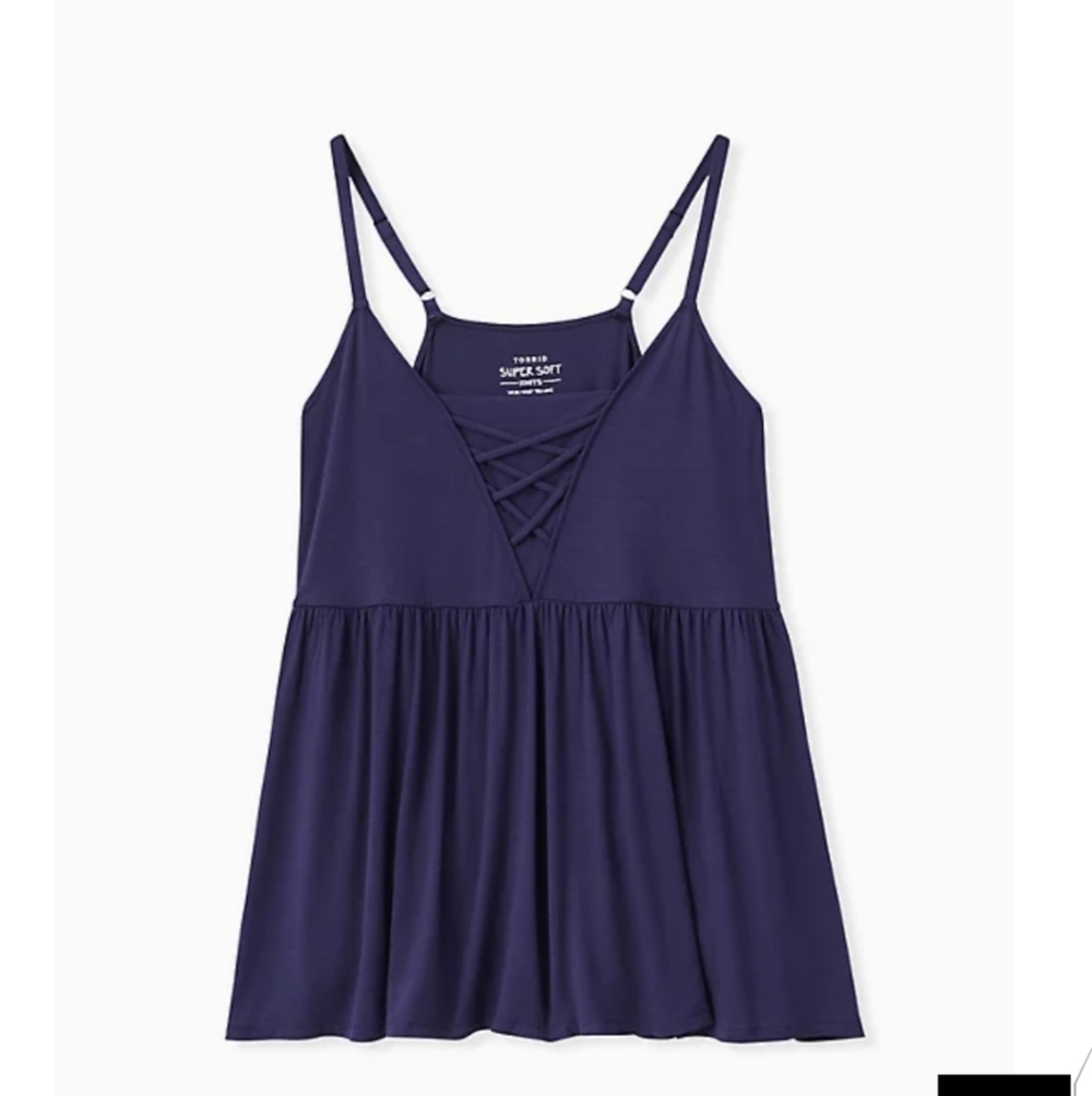 🆕 2X SUPER SOFT NAVY LACE-UP BABYDOLL CAMI